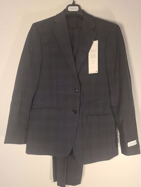 Calvin Klein Men's Dark Navy Plaid Slim Fit Suit Jacket Size 40R/33W